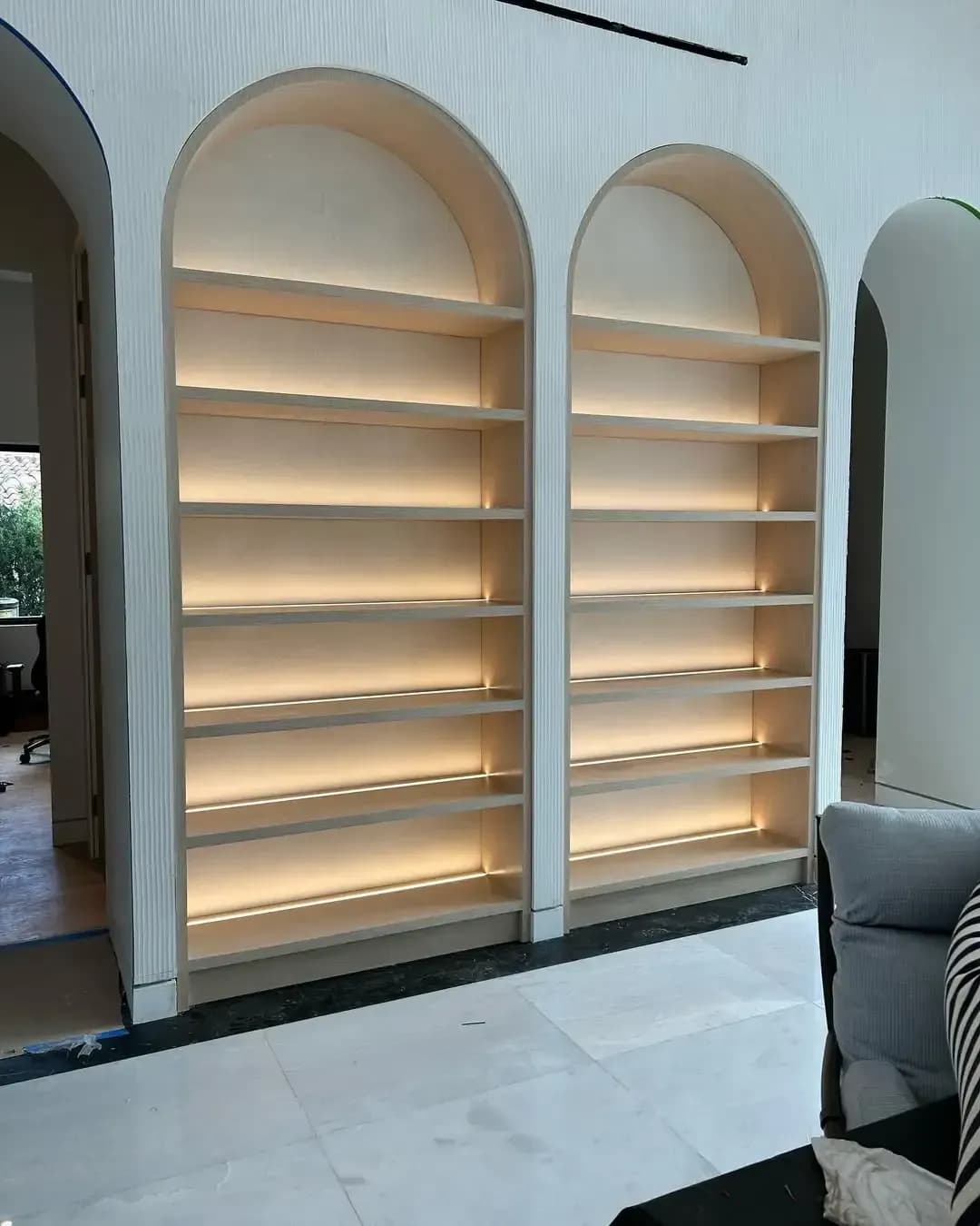 Built-in Bookshelves with LED Lighting